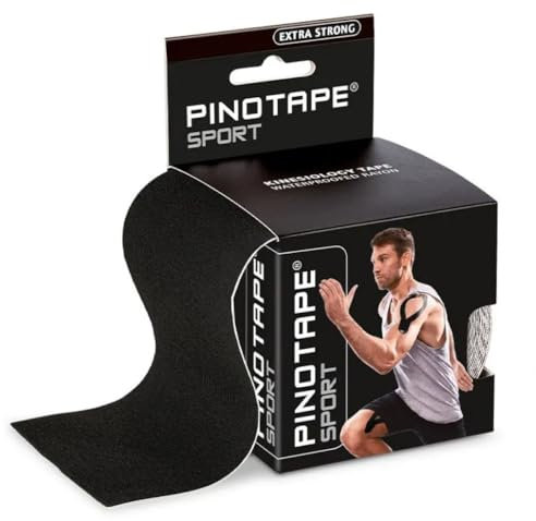 PINOTAPE Sport XL und XXL - Kinesiologie Tape - Schwarz/Black - Für große Muskelgruppen - Extra Strong - Wasserabweisend - (XL: 7,5 cm x 5 m) - 2 Stück