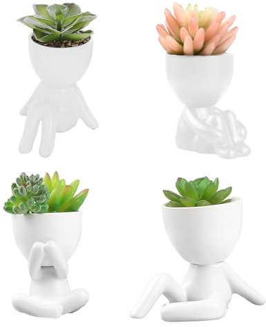 Simpatiche Piante Succulente Artificiali con Vasi Creativi a Forma Umana, Fioriere Succulente in Ceramica a Forma Umana, Mini Piante Grasse in Vaso Finte per Camera da Letto, Bagno, Ufficio,(#8)