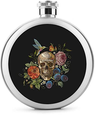 Petaca de acero inoxidable con diseño de calavera del Día de los Muertos, 5 onzas, a prueba de fugas, botella de vino de acero inoxidable para regalos de fiesta de boda