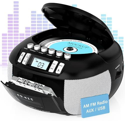 Pbochi Combo Cd Player Boombox And Cd Cassette Player, Portable Cd Player With Cd-R/Cd-Rw Compatible, Battery Powered Am FM Radio, Stereo Sound, Programmable, Lcd Display, Headphone Jack