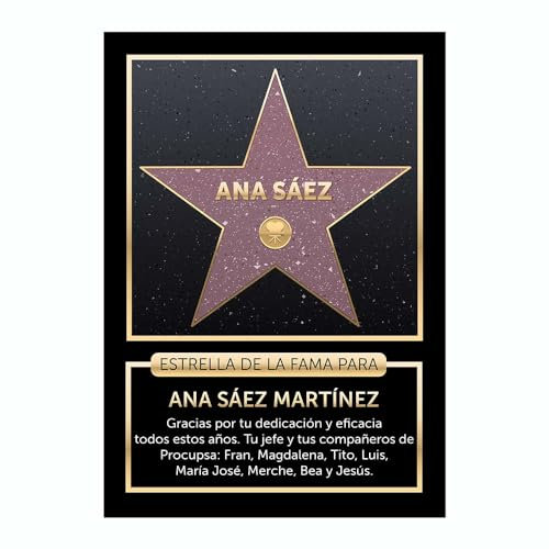 Calledelregalo Productos decorativos (Estrella en PVC), Estrella de la fama personalizada, Para cumpleaños, para Navidad, Jubilaciones... Una placa personalizada, Placa Hollywood personalizada