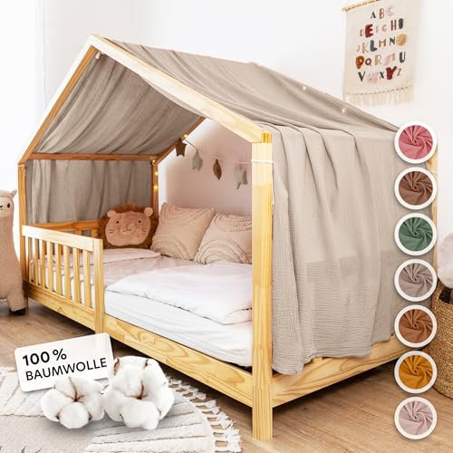 lilimaus Hausbett Himmel [in 12 Farben] Betthimmel Hausbett aus 100% Baumwolle Musselin - Stoffhimmel für Hausbett Deko Mädchen & Jungen - Himmel für Hausbett Kinder - Bett Vorhang Kinderbett