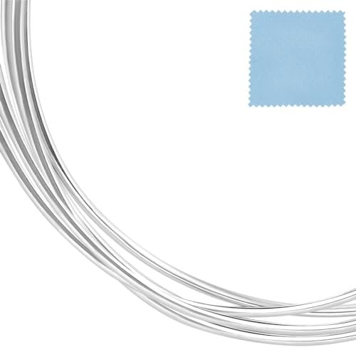 Beebeecraft Alambre de Plata Esterlina de Calibre 18/1 mm 925 Alambre Suave para Joyería Alambre Redondo Muerto para Manualidades de 0.5 m de Largo con 2 Piezas de Paño de Pulido Envoltura
