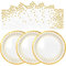 AHPYEUHK 50 Pack Paper Plates & Napkins - 25 * 7in Party Dessert Plates & 25 * 6.5in Napkins for Birthday, Baby Showers, Wedding (White-Gold)