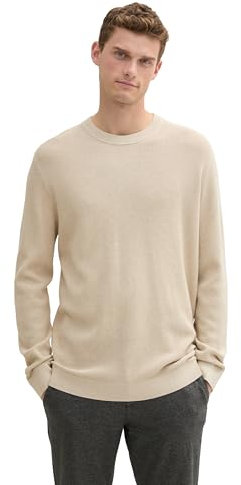 TOM TAILOR Herren Basic Strickpullover aus Baumwolle, 28596 - Soft Beige Melange, L