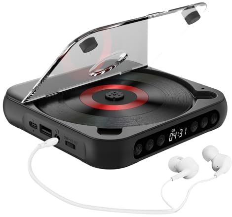 Ailgely Tragbarer CD-Player mit Kopfhörer, Wiederaufladbarer Bluetooth-CD-Player, Staubschutz,LED-Bildschirm, Kompatibel mit CD, CD-R, CD-RW, MP3 und WMA - Mit TF-Reader, für Auto/Reise/Zuhause