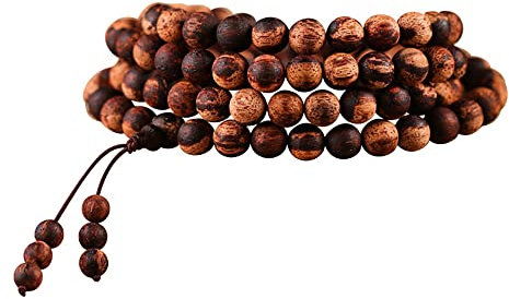 YUBAOLI Gebetsperlen-Armband, buddhistische Gebetsperlen, Natürliches Adlerholz-Sandelholz-Armband, 108 Buddha-Holzperlen-Armbänder, Perlen-Armbandkette, Herren- und Damen-Armreifen(8mm)