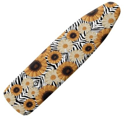 Treer Ironing Board Covers, Elastic Edge Ironing Board Cover, 3d Printed Iron Board Cover, Fit 132-139 x 33-40 cm Ironing Board, with Hook and Loop Fastener, Heat resistant (Zebra print sunflower)