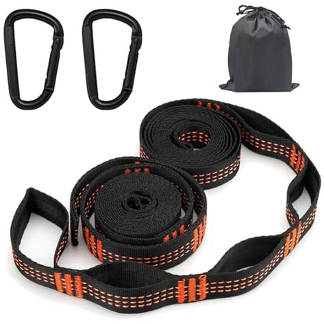 Bogoro Sangle Hamac,2 Sangles pour Hamac avec 2 Mousquetons,Corde Hamac,Attache Hamac,Sangle Hamac Fixation Hamac,Sangle Balancoire Arbres Fixation Hamac,avec Sac Transport,pour Camper en ExtéRieur