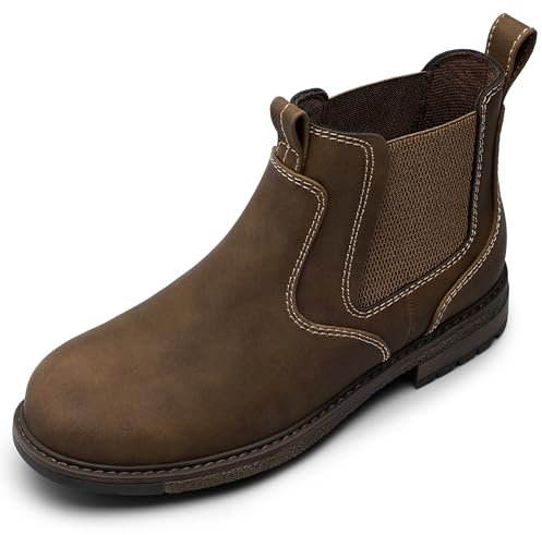 festooning Mens Chelsea Boots Casual Classic Comfy Slip On Ankle Waterproof Mens Boots Brown 9