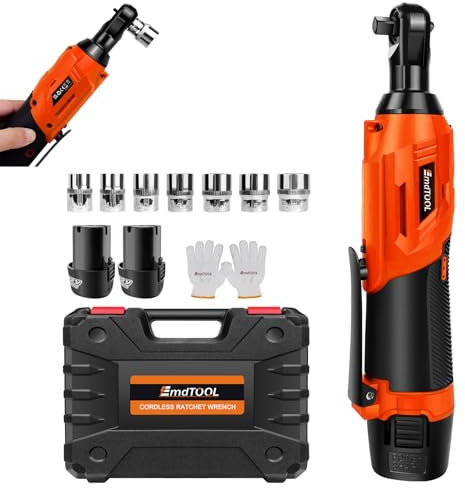 EFAN Clé à Cliquet Électrique sans fil 3/8, Set de Clés à Cliquet 12V, 40N.m 2300RPM avec 2 * 1.5Ah Batteries et Chargeur, 7 Douilles - Orange