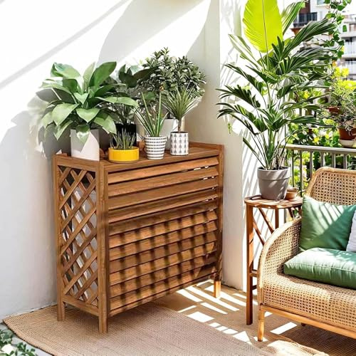 Pflanzenregal Outdoor Abdeckung Klimaanlage Außengerät Holz Sichtschutz Terrasse Holz Wärmepumpe Abdeckung Massivholz Klimaanlage Abdeckung Dekorativer Sichtschutz Anti-Korrosion Blumenständer Holz(11