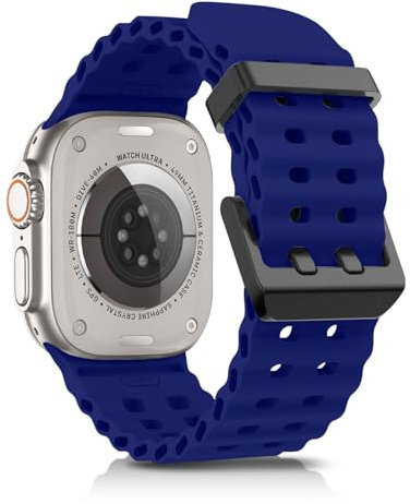 Bracelet de remplacement Chinbersky Ocean compatible avec Apple Watch Ultra/Ultra 2, iWatch SE Series 10/9/8/7/6/5/4/3/2/1 Sport, Silicone, Bleu, 42mm/44mm/45mm/46mm/49mm