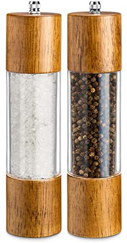 LINFELDT® 2er Set Salz und Pfeffermühle Holz - 21 x 5 cm - Salzmühle Keramikmahlwerk - Stufenlos Einstellbar - Salt Pepper Mill - Pfeffer und Salzmühle Kautschuk