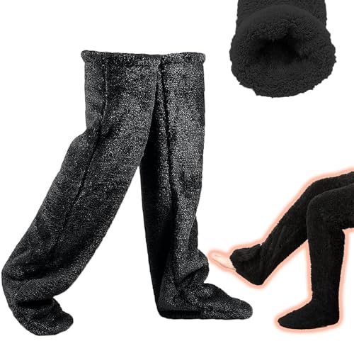 PanAcratis Over Knee High Black Long Fluffy Socks,Winter Warm Thigh High Socks Fuzzy Thermal Home Sleeping Slipper Stockings Furry Long Leg Warmers