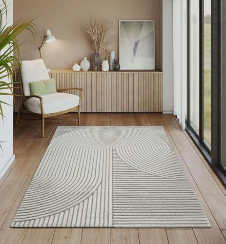 the carpet Everest - moderner Kurzflor Teppich Wohnzimmer Schlafzimmer mit Hoch-Tief-Effekt, 3D Effekt, hohe Flordichte und angenehm weich, Panglao Design, Grau, 160 x 230 cm