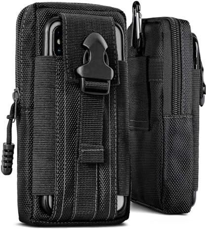 ONEFLOW Survival Case für ZTE Blade V60 Vita Handy Gürteltasche aus Nylon mit Karabiner, Taktische EDC Tasche mit Gürtel Halterung, Etui Handyhülle Outdoor Handytasche, Schwarz