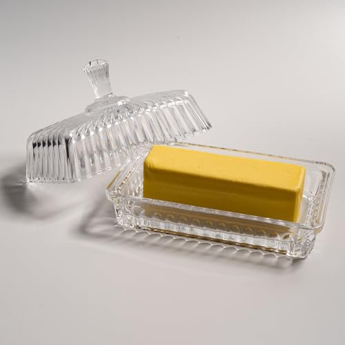 Beurrier en verre transparent avec couvercle, plateau couvert pour bâtonnets de beurre, récipient de rangement en verre cristal pour réfrigérateur, comptoir de cuisine