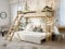 Hochbett Sofa 90x200 cm Natur mit Schlafsofa 140x200 cm Couch in Cord-Stoff Creme OEKO-TEX100 mit 3 Kissen, Etagenbett Stockbett 90x200 cm mit Leiter und Schlafcouch 200x140 von 4. bis 18. Lebensjahr