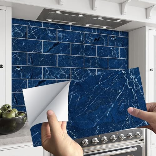 ANHUIB 16 Stück Blau Fliesenaufkleber für Bad Küche 10×20 Küchen Fliesenaufkleber Klebefliesen Vinyl Fliesen Selbstklebend Fliesenfolie Blau Wandfliesen PVC Metro Fliesen Selbstklebend Fliesendekor