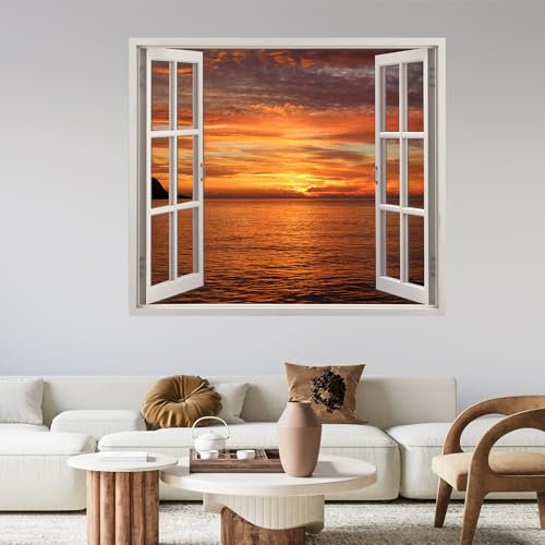GRAZDesign Wandtattoo Fensterblick Meer Sonnenuntergang Wandsticker Bild Wandaufkleber Wall Sticker Wohnzimmer Schlafzimmer - 57x50cm