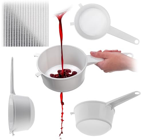KADAX Küchensieb 15 cm, Feinsieb aus Kunststoff, Feinmaschiges Sieb aus Plastik, Kunststoffsieb für die Küche, Fein Plastiksieb mit lange Griff (Weiß)