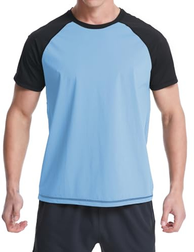 VAYAGER Maillot de bain pour homme Rashguard UPF 50+ T-shirt à séchage rapide Coupe ample Chemise de surf et activités nautiques, bleu ciel, 3X-Large