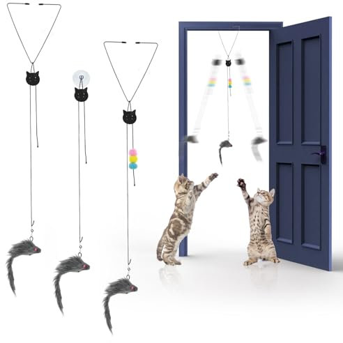 CIATBYYJ 3 Pcs Hanging Door Cat Toy, Door Hanging Interactive Cat Mice Toys Toy Hanging Door Cat Toy Mouse Teaser Toys for Indoor Cat Kitten Play Chase Exercise