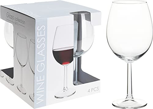 Galvog® Set of 4 Crystal Clear Wine Glasses 580ml | Italian Style Glasses | Hand Blown Stem Wine Glasses | Classic Design