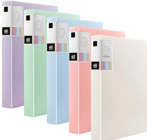 5 Stück A4 Sichtbücher mit 60 Kunststoffhüllen und Klarsichtfolie | für Präsentationsmappen und Dokumentenorganisation 5 Farben, insgesamt 300 Klarsichthüllen ZOENHOU