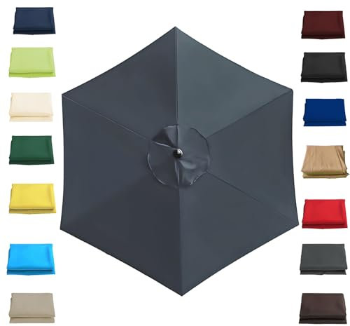 Toldo de Recambio de Sombrilla 2/2.3/2.7/3.0 Metros, Cubierta de Sombrilla de Tela de Repuesto 6/8 Varillas, Protección UV Toldo de Repuesto para Parasol de Poliéster(Gris,3.0m/8 Arms)