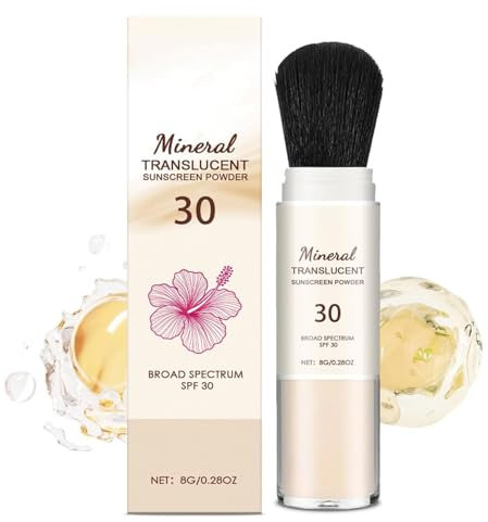 Brocha de protección solar en polvo mineral SPF 30, Acabado mate natural, Duradero, ligero y transpirable, Para rostro y cuero cabelludo, Imprescindibles para la playa en tamaño viaje