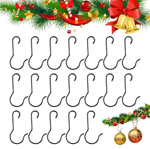 Kugelaufhänger für Weihnachtsbaum,200PCS 1.18 x 0.59inch Schwarz Weihnachtsschmuck S Haken,Kugelaufhänger Edelstahl S Haken Xmas Klein Aufhänger Schnellaufhänger Für Deko Weihnachten,Christbaumkugeln