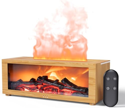 Essential Oil Diffuser Fireplace, Home Flame Fragrance Diffuser with Remote Control, 7 Types of LED Lights with Timer, Ideal for Home, Office Sports (Wood Effect)