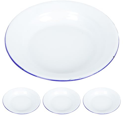 COLLBATH Platos de Esmalte Retro Blancos, Juego de 4 Piezas | Acabado Vintage, Adecuado para Restaurante y Dulces, Fácil de Usar, Fino Trabajo