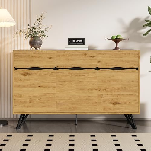 phosir Buffet 3 Portes Style Industriel, en Bois et métal, Meuble de Rangement Moderne pour Salon et Salle à Manger