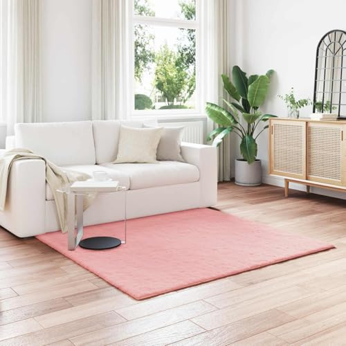 Tonture Olite Kunstfell Hasen Teppich Rosa 120x120 cm Quadratisch Polyester, extra weich Flauschiger Boden Teppich für Wohnzimmer Schlafzimmer Kinderzimmer