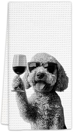 Dermalyx Goldendoodle Wein Küchentücher Geschenke für Golden Doodle Hund Weinliebhaber Dekorative, Hand Geschirrtuch für Küche Haus Bar Lustige Golden Doodle 40 * 60cm