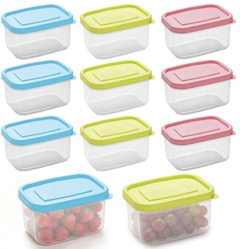 Small Plastic Containers with Lids,9 PCS 200ml Food Containers-Rectangular | Snack Pots, Stackable Freezer Storage Pots, Reusable Food Holders, Plastic Pots with Lid for Sauce Yoghurt Fruit