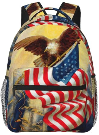 YQxwJL Zaino leggero pieghevole con bandiera americana con aquila e bandiera americana per viaggi, campeggio all'aperto, leggero e pieghevole