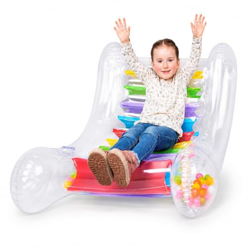 RHMM Kids Inflatable Sensory Rocker Transparent Rocking Chair with 20 Ball Bells, Balance & Sensory Play Seat for Autism, ADHD, Therapy, Indoor Fun