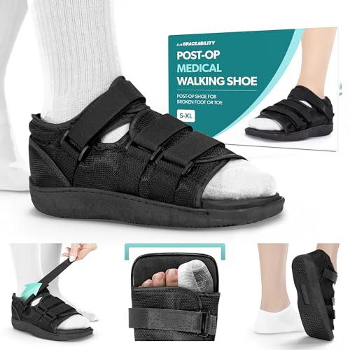 BraceAbility Zapato postoperatorio para pie o dedos rotos | Bota médica/quirúrgica para caminar, tirante para fractura por estrés y sandalia ortopédica con suela dura (mediana - hembra)
