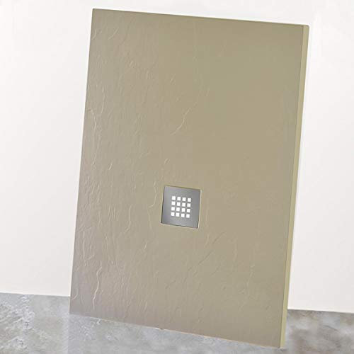 Yellowshop, Piatto Doccia Rettangolare in Marmoresina, Effetto Ardesia Tortora Beige, 80x100x3,5 cm