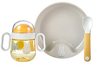 Mepal Mio – set vajilla para bebé 3 piezas – Miffy explore – con taza anti-derrames – plato de bebé y cucharas de bebé – regalo de nacimiento ideal – apto para el lavavajillas