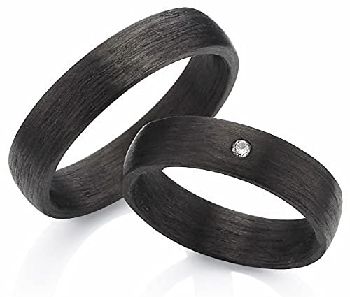 123traumringe Eheringe in Carbon I Partnerringe mit Brillant & Etui I Gravierbare Eheringe mit Ringgröße 50-70 mm I Edle Verlobungsringe in 5 mm Breite & 1,8 mm Stärke I S89