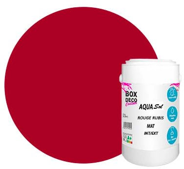 BOX DECO COULEURS Peinture Sol extérieur/intérieur acrylique haute résistance aspect mat Aqua Sol - 1Kg, Rouge Rubis