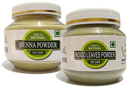 AOZA RAINTECH HERBALS - Polvo de hoja de índigo natural orgánico y polvo de henna para color de cabello negro (tinte natural para el cabello) (100 g cada uno)