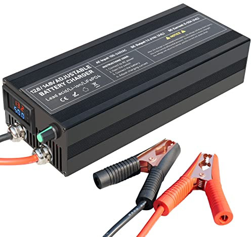 Cargador de Baterías LiFePO4 14.6V 0-50A con Regulación Continua, Carga Rápida, Compatible con Baterías de Litio de 12V para Coche, Camión, Moto, Cortacésped, Barco