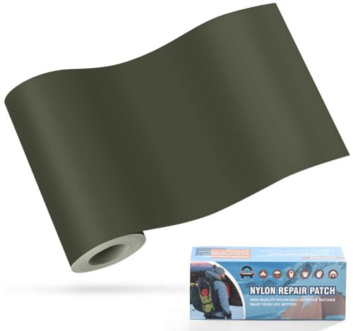 Nylon Selbstklebende Patches, OAZ 1 Rolle 10x160cm Selbstklebender Wasserdichte Reparatur Patch, Nylon Flicken Selbstklebend Armeegrün, für Zelte, Daunenjacke, Schlafsack, Tasche