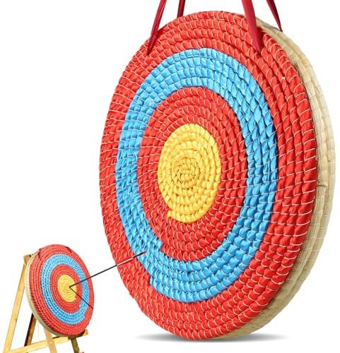 VEVOR Cible de Tir à l'arc 50,8 cm Cible de Paille Traditionnelle Faite à la Main Portable 6,35 cm d’Épaisseur 3 Couches Accessoire pour Entraînement d’Archerie en Plein Air Arcs et Arbalètes Archer